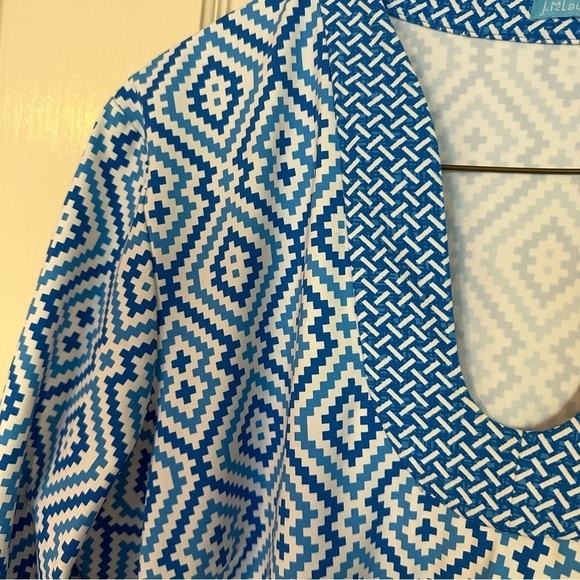 J. McLaughlin Dress Catalina Nylon Cloth Aztec Blue & White Beachy Coastal Sz L - Picture 5 of 14